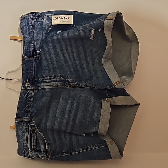 Old Navy Mid-rise Boyfriend jeans shorts blue medium wash distressed summer plus - Picture 17 of 17